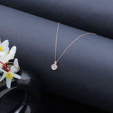 925 Sterling Silver Solitaire Zircon Rose Gold Pendant With Link Chain